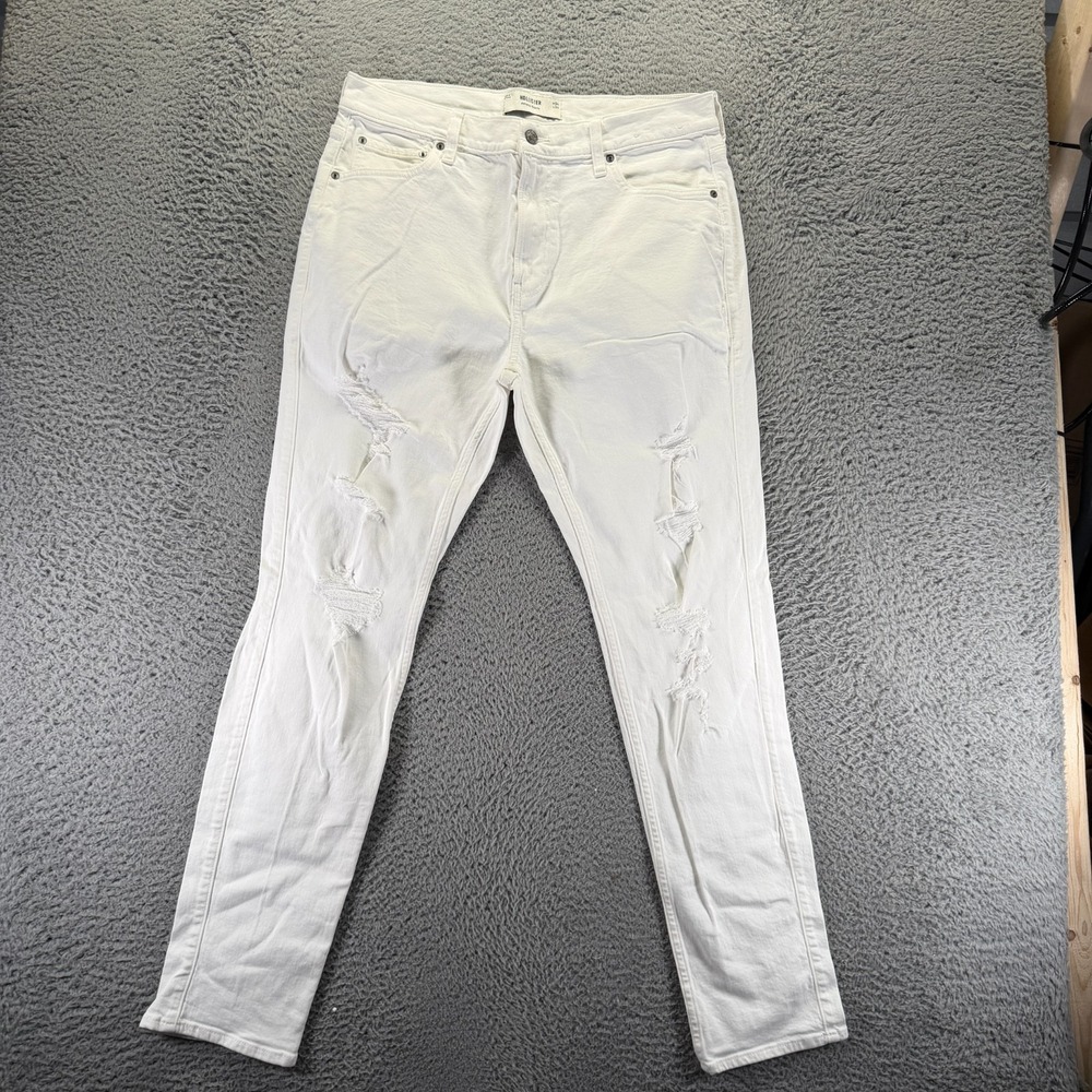 Hollister Jeans Mens 34x32 White Cotton Denim Skinny Distressed Stretch Workwear